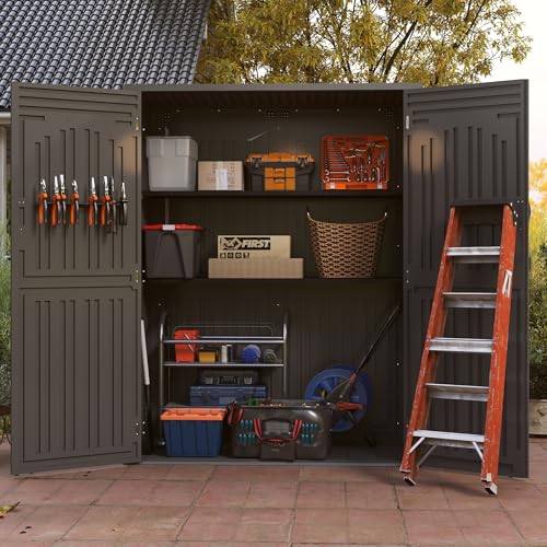 Vertical Resin Storage Shed, 60 Cuft Garden Tool Sheds & Outdoor Storage, Plastic Outdoor Storage Cabinet Waterproof, 4.5 x 2.3 ft Backyard Outside Lawn Mower Storage Shed, White