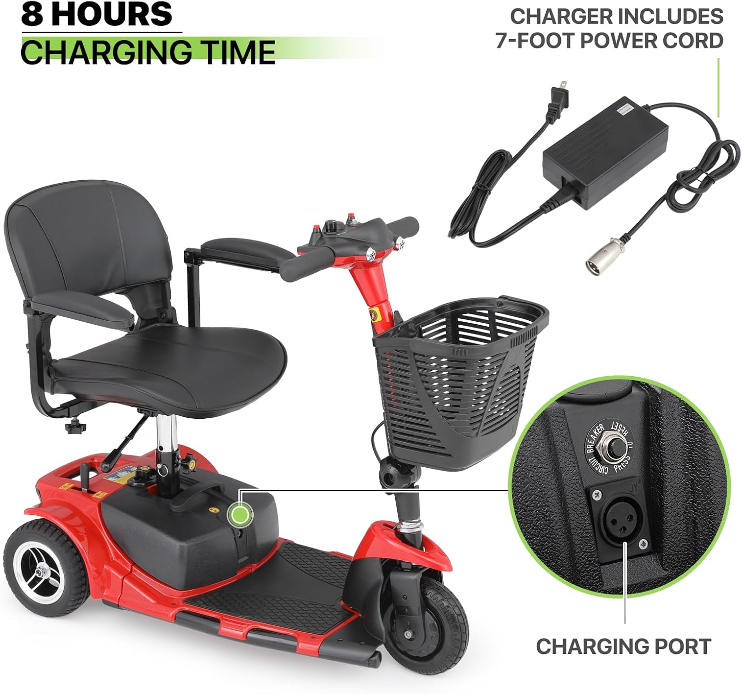 Magshion 3-Wheel Folding Mobility Scooter for Adults Foldable Heavy-Duty All-Terrain Electric Powered Mobility Scooter for Seniors