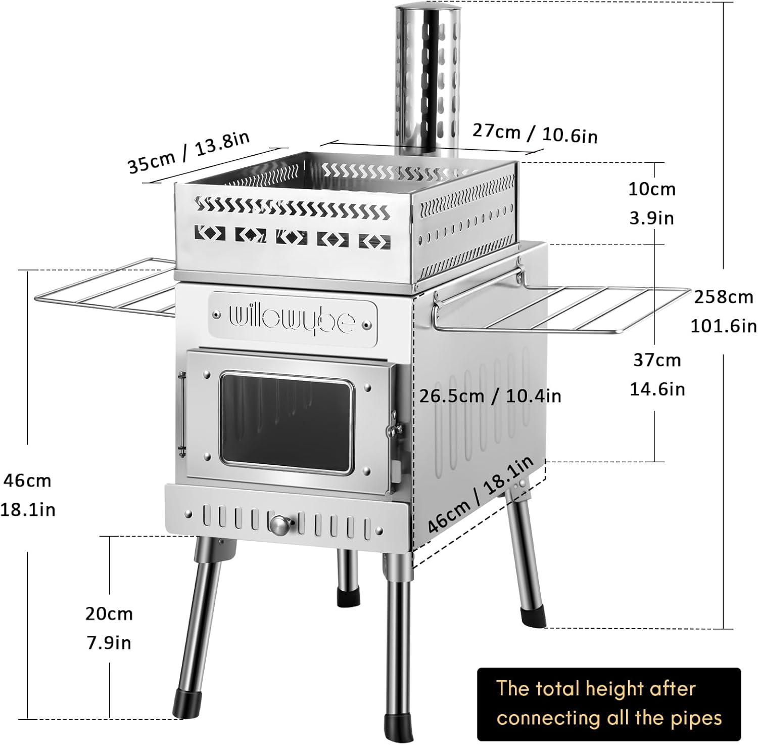 WillowyBe Outdoor Sauna Hot Tent Stove, Rocket Stove Heater, Portable Camping Wood Stove for Dry Sauna, Cooking for Husband and Friends