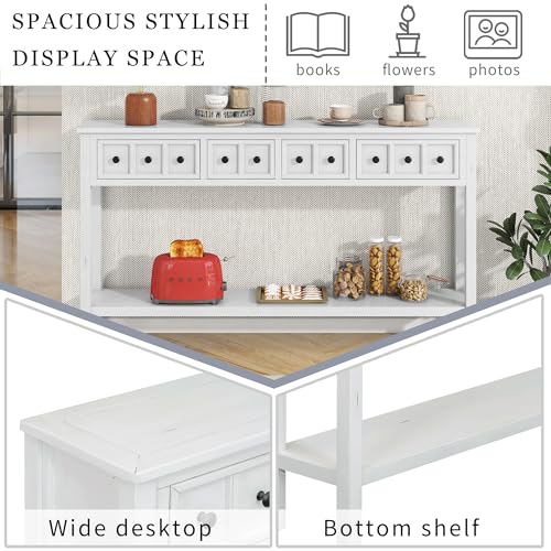YUNLife Sideboard Console Table with 2 Drawers and Bottom Shelf, Farmhouse Wood/Glass Buffet Storage Cabinet for Living Room, Entryway and Kitchen
