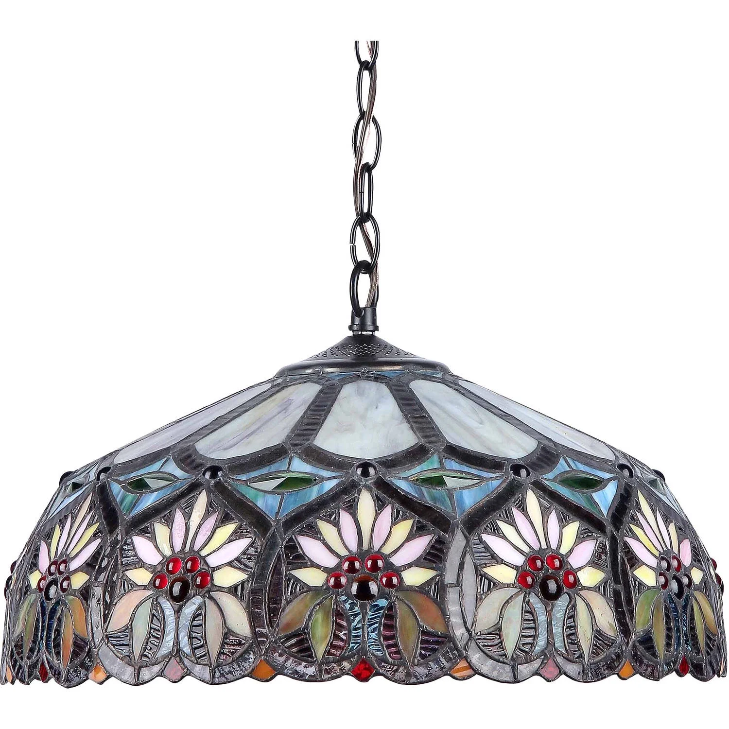 CHLOE Lighting SUNNY Tiffany-style 2 Light Floral Ceiling Pendant Fixture 18" Shade