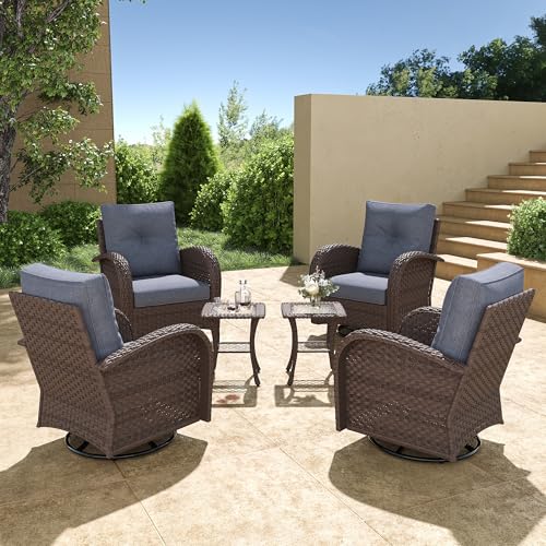 5 Pieces Wicker Patio Furniture Set, Luxury Outdoor Conversation Set with High Back Swivel Rocker Chairs