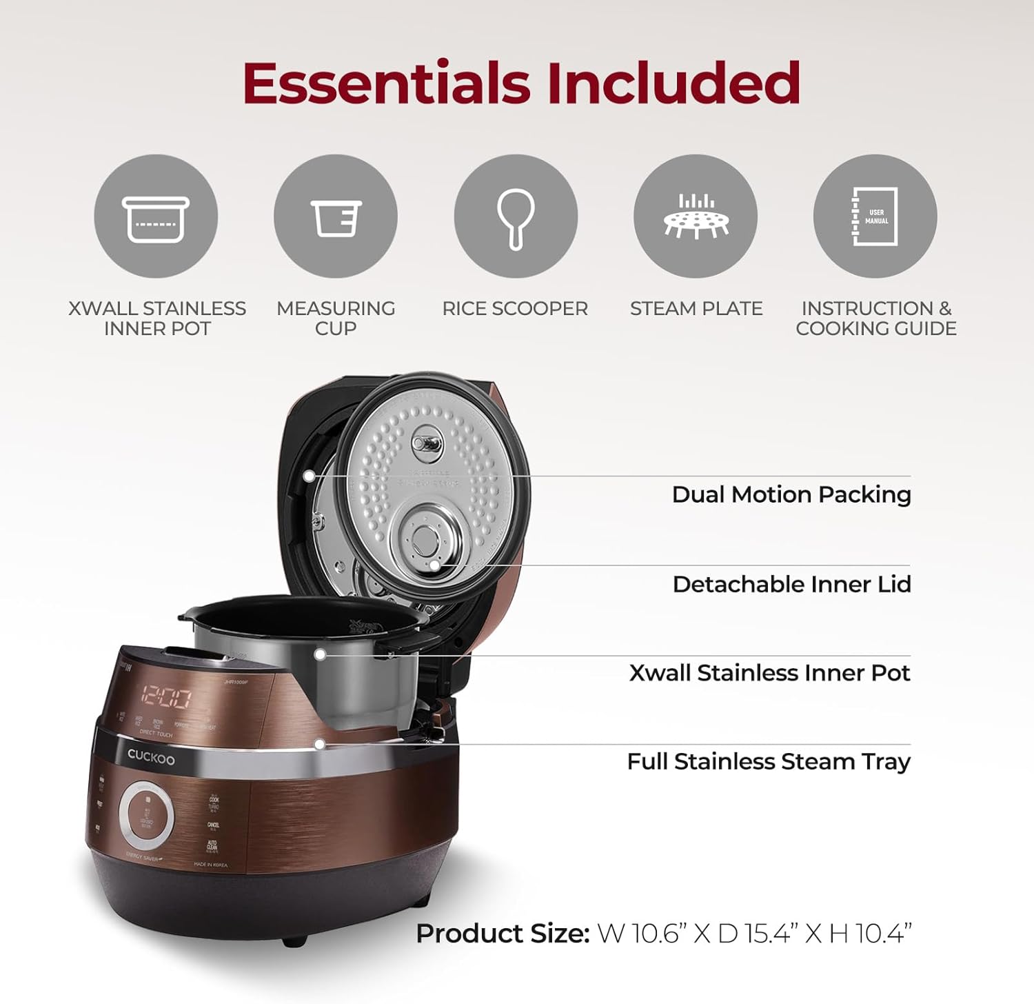 CUCKOO CRP-JHSR0609F | 6-Cup (Uncooked) Induction Heating Pressure Rice Cooker | 13 Menu Options, Auto-Clean, Voice Guide, Made in Korea | Copper