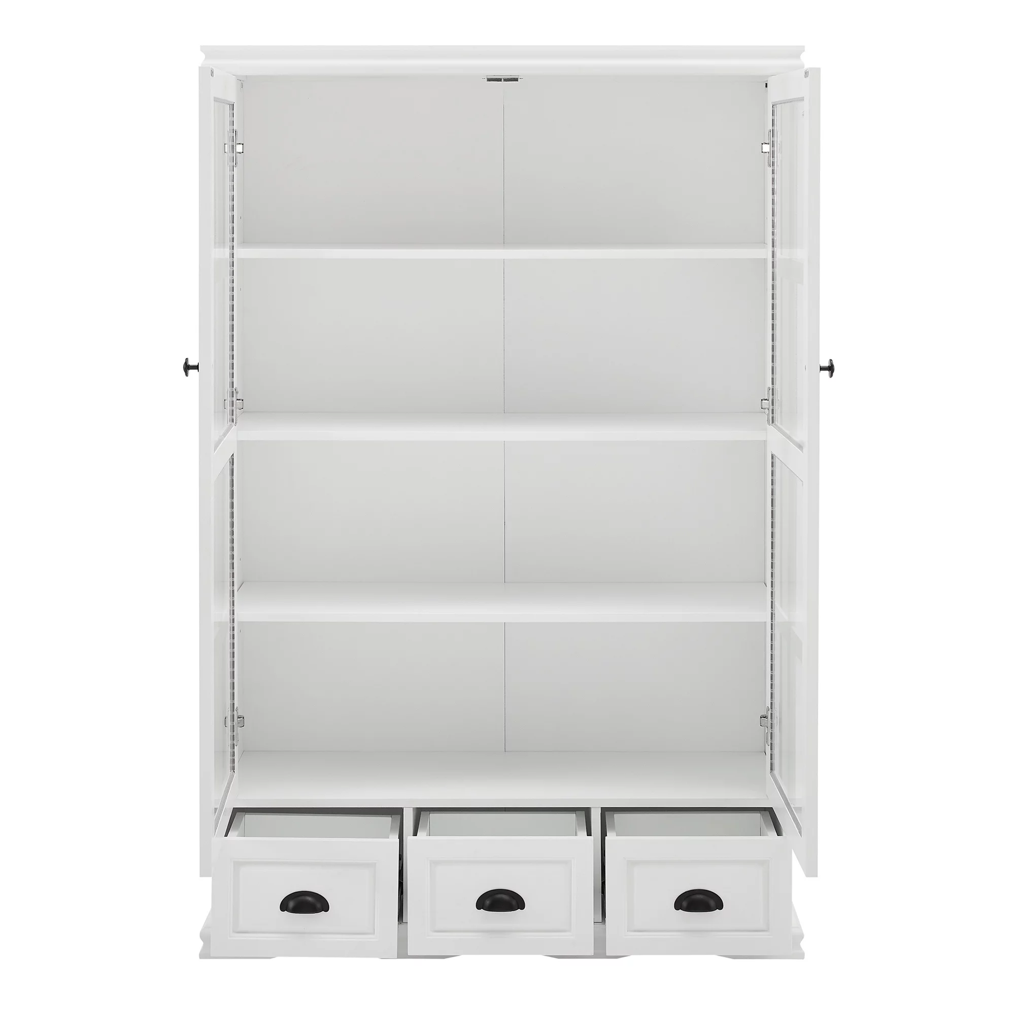 Storage Cabinet with Tempered Glass Doors Curio Cabinet with Adjustable Shelf Display Cabinet with Triple Drawers, White