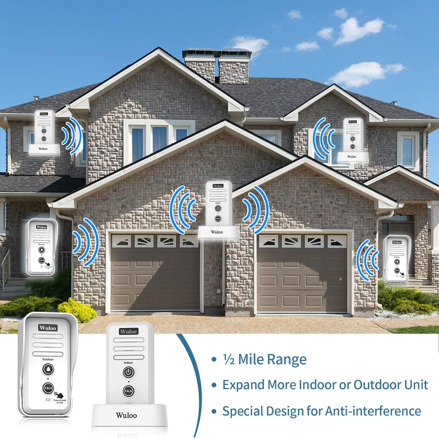 Wireless Intercom Doorbell Chime for Home Intercomunicador (1T2 White) …