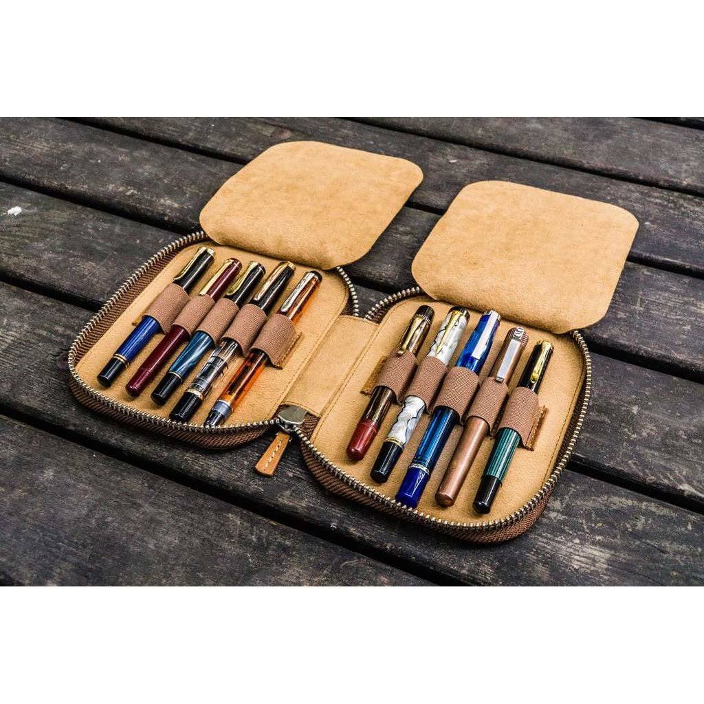 Galen Leather Zippered 10 Slot Pen Case - Crazy Horse Brown