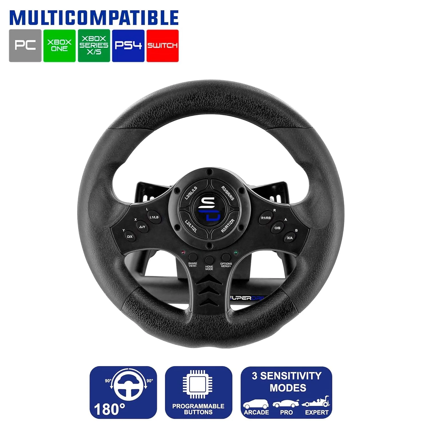 Superdrive SV450 Racing Steering Wheel (Compatible with Xbox Series X/S, Xbox One, PS4, PS3, Switch, PC)