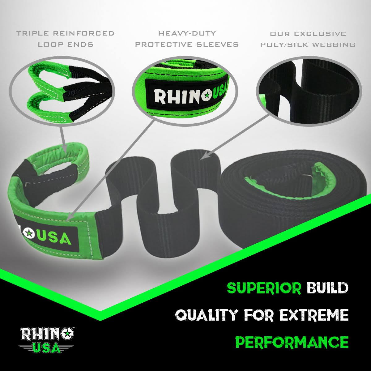 Rhino USA Combo Recovery Tow Strap 20ft u0026 Shackle Hitch Receiver