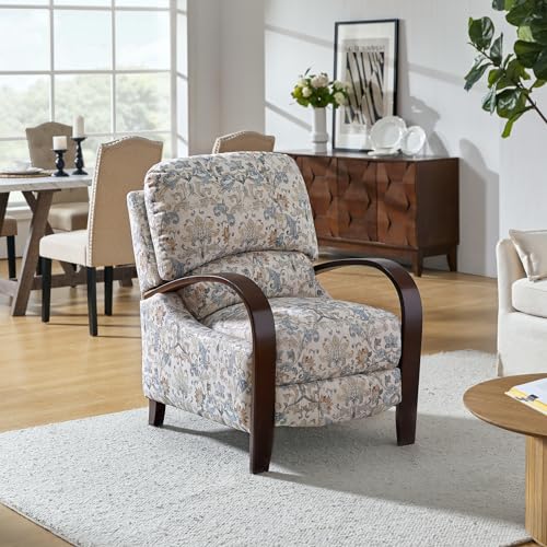 HULALA HOME Floral Manual Recliner, Modern Pushback Recliner Chair Upholstered Printed Fabric Wingback Chair for Living Room Bedroom,Red