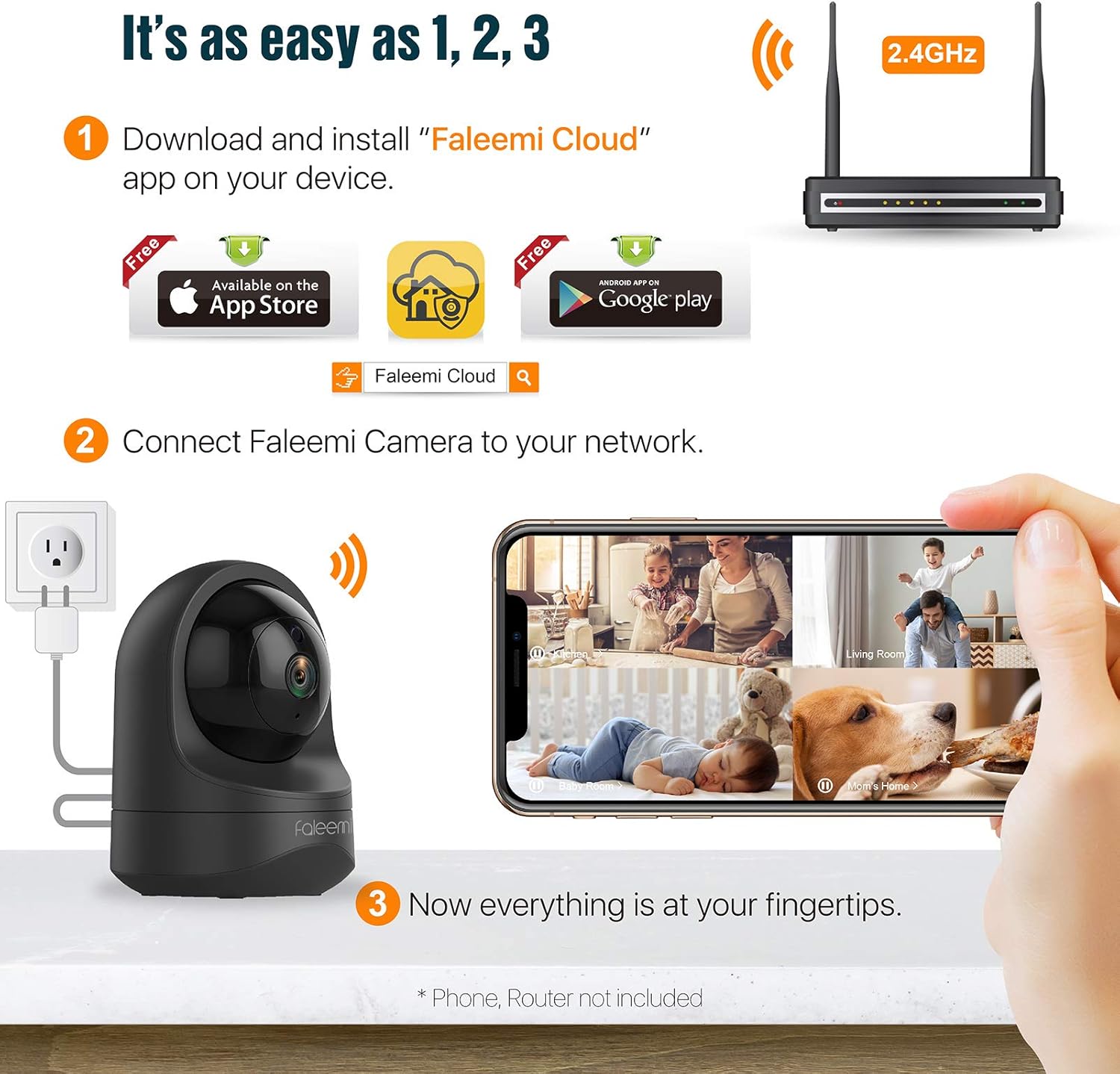 Wireless Security Camera, 1080P Pan/Tilt/Zoom WiFi Indoor Camera, Nanny Cam for Home/Pet/Baby/Elderly, with 24/7 Live Video, Night Vision, 2-Way Audio, Motion Detection, Cloud & SD Card Storage