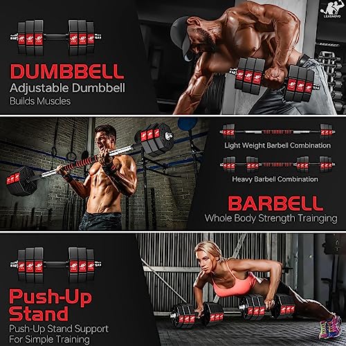 Adjustable Weights Dumbbells Set, 44Lbs 66Lbs 88Lbs 3 in 1 Adjustable Weights Dumbbells Barbell Set, Home Fitness Weight Set Gym Workout Exercise Training with Connecting Rod for Men Women