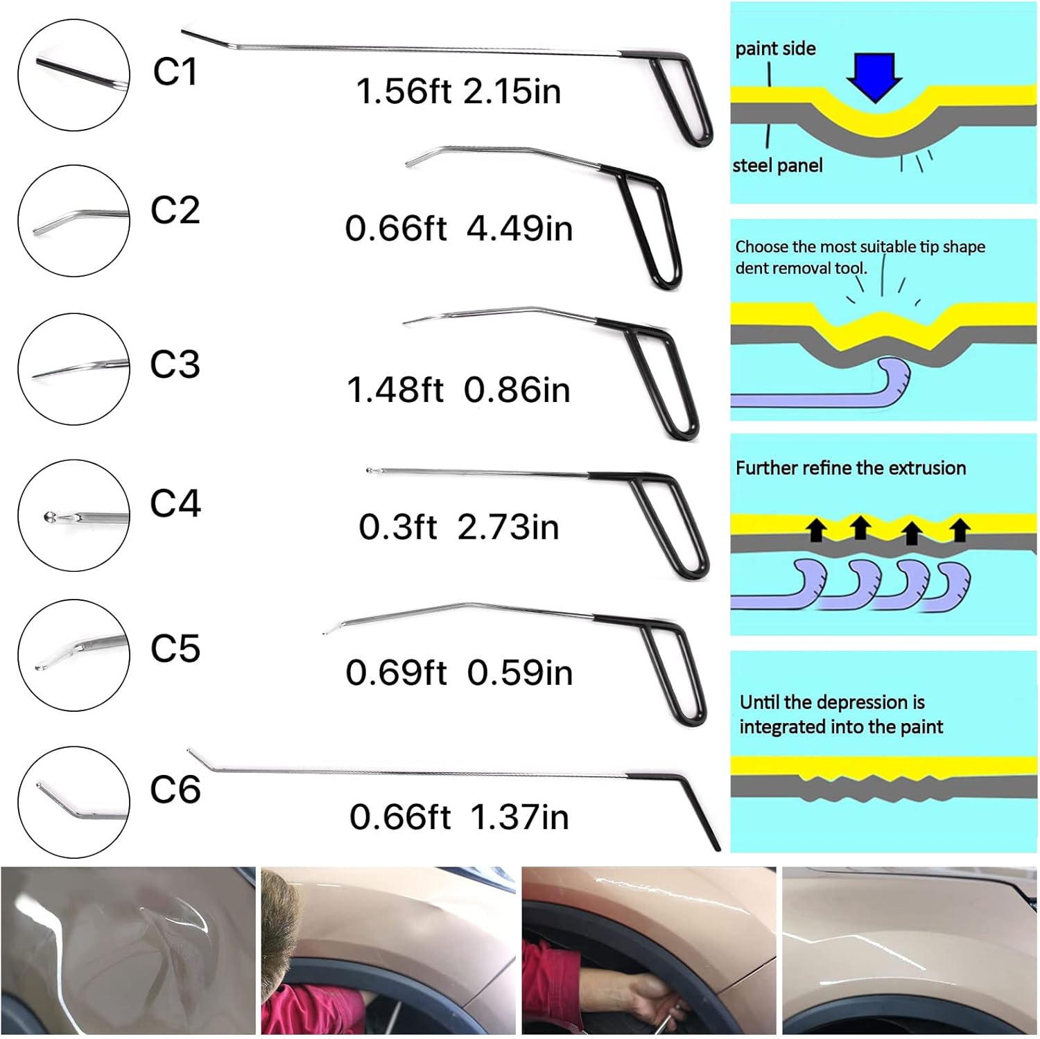 Auto Body Repair Tool Kit, 52pcs Car Dent Puller with Repair Rods, Air Wedge Bag, Window Wedge, T-bar Dent Puller for Car Dent Remover, Paintless Dent Repair Kit for Minor Dent and Deep Dent Removal