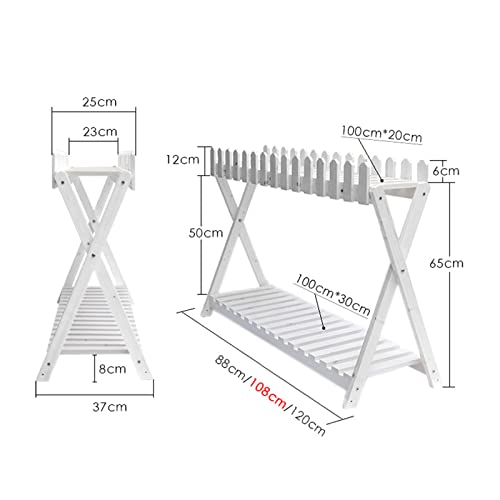 Wooden Flower Ladder Shelf, 2 Tier White Plant Shelf, Indoor Outdoor Garden Balcony Staircase Stand (88cm)