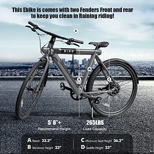Bird Electric Bike for adults 500W Motor, 28" Mens EBike tp to 50MI - 36V Removable Battery, LCD Display, Disc Brake, manual throttle, Adults Electric Commuting Mountain Bicycle belt drive Black