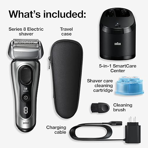 Braun Series 8 Electric Razor for Men, with 4+1 Shaving Elements & Precision Long Hair Trimmer, Close & Gentle Even on Dense Beards, Wet & Dry Electric Razor with 60min Runtime, 8517s Galvano Silver