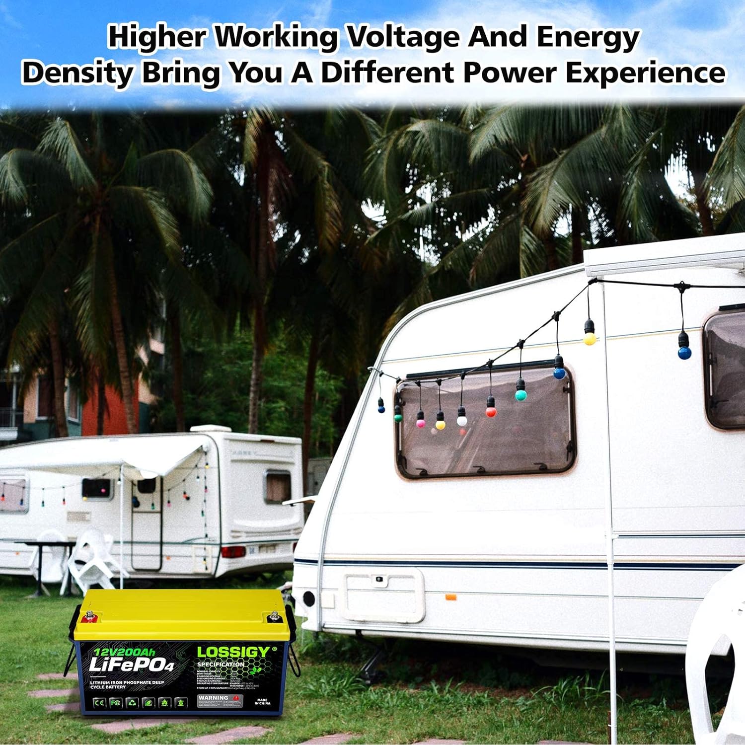 LOSSIGY LiFePO4 Battery 12V 200Ah Deep Cycle Lithium Ion Battery, Built-in 100A BMS, 4000+ Cycles, 280Amp Max, Perfectly replace all RV, Solar systems, Marine Batteries Application, Maintenance-Free