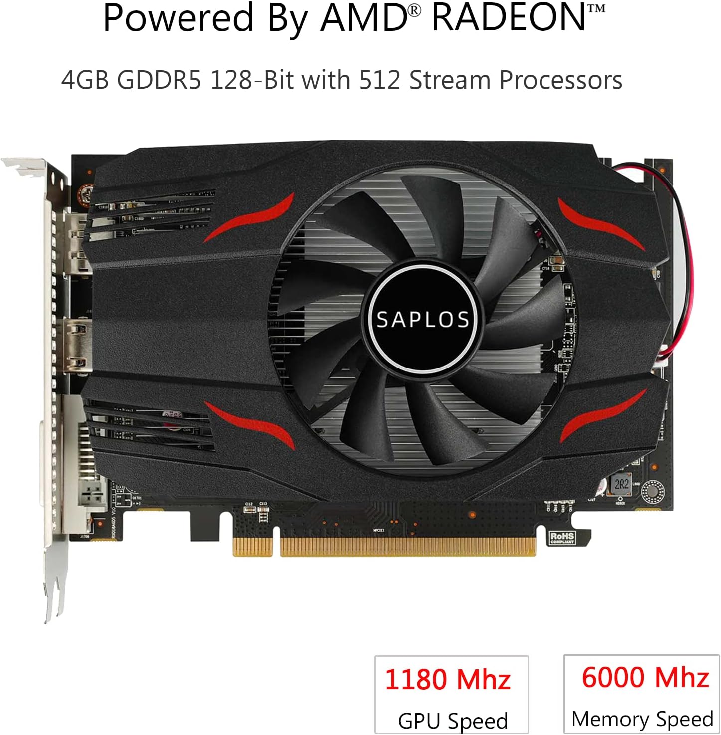 SAPLOS Radeon RX 550 Graphics Card,4GB,GDDR5,128-Bit,DP 1.4/HDMI/DVI Dual Link,PCI Express 3.0 X8,Computer GPU,Desktop Gaming Video Card for PC,DirectX 12,Single Fan