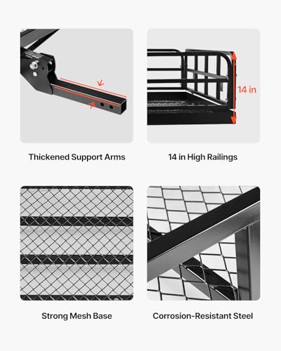 VEVOR 70" x 30" x 6", Hitch Cargo Carrier, 500 lbs Capacity with Nighttime Reflective Reminder, Folding Hitch Mount Cargo Carrier Basket with Hitch Lock for 2" Receiver, Fit for SUVs