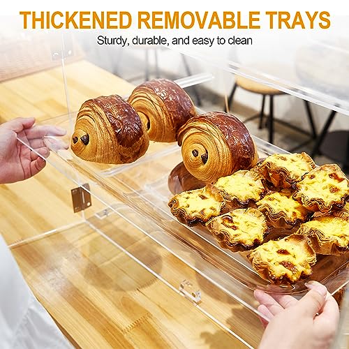 3 Tray Commercial Countertop Bakery Display Case 21" x 17.3" x 14" Acrylic Pastry Display Case with Serving Tong, Bread Display Case with Front & Rear Doors