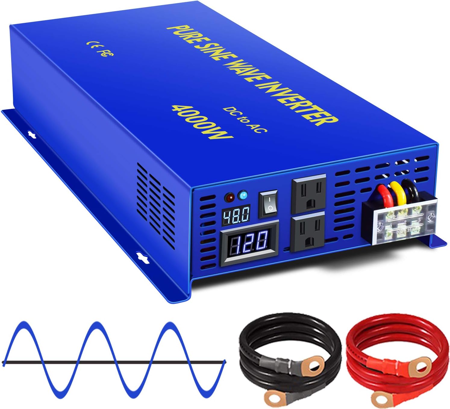 XYZ INVT Pure Sine Wave Inverter 4000 watt Power Inverter 48V to 110v 120V Surge 8000W Power Inverter for Truck RV Car Solar System. (4000W 48V)