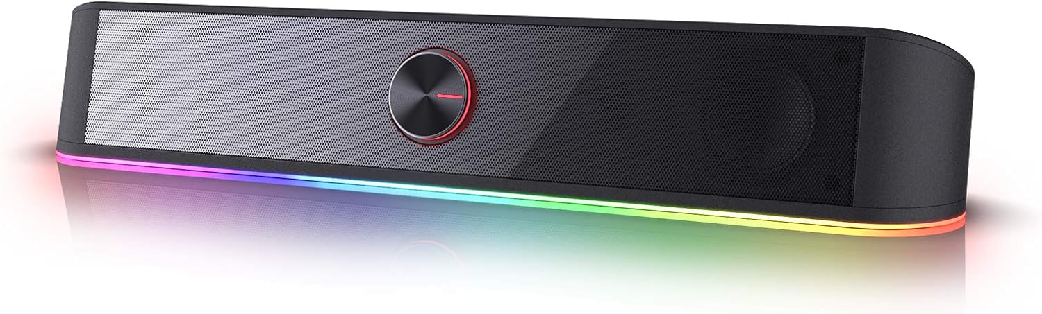Redragon GS560 Adiemus RGB Desktop Soundbar, 2.0 Channel Computer Speaker with Dynamic Lighting Bar Audio-Light Sync/Display, Touch-Control Backlit with Volume Knob, USB Powered w/ 3.5mm Cable