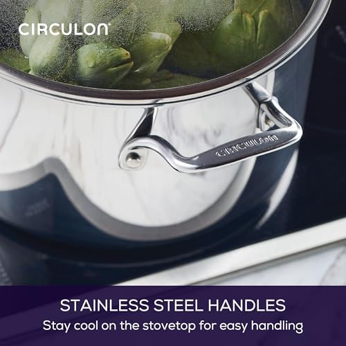 Circulon C1 Series Clad Stainless Steel with ScratchDefense Technology Cookware Nonstick Induction Stockpot with Lid, Metal Utensil Safe, 8 Quart - Polished Stainless Steel