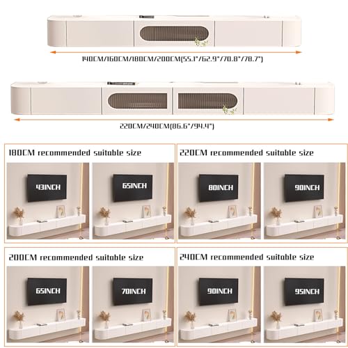 Floating TV Stand, Wall Mounted TV Cabinet, TV Entertainment Center Shelf TV Console Table with 2 Cabinets for Living Room Bedroom(Color:Grey,Size:240CM/94.4")