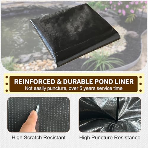 25X25FT Reinforced large PE pond liner, KOI pond liners for outdoor ponds, Enhanced 5-layer structure pond liner for fish, duck, garden raised bed and waterscape pond(0.63oz/sq ft thickness)