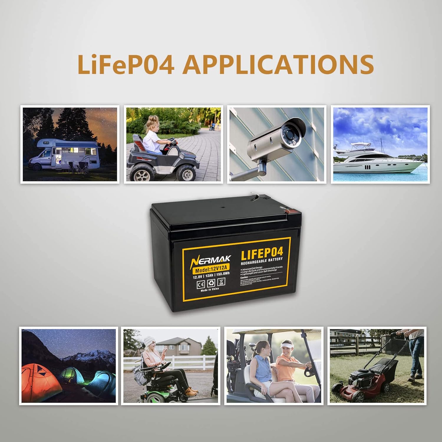 Nermak 2 Pack 12V 12Ah LiFePO4 Deep Cycle Battery, 2000+ Cycles Lithium Iron Phosphate Rechargeable Battery for Solar Power, Lighting, Power Wheels, Fish Finder, Scooters and More, Built-in 12A BMS