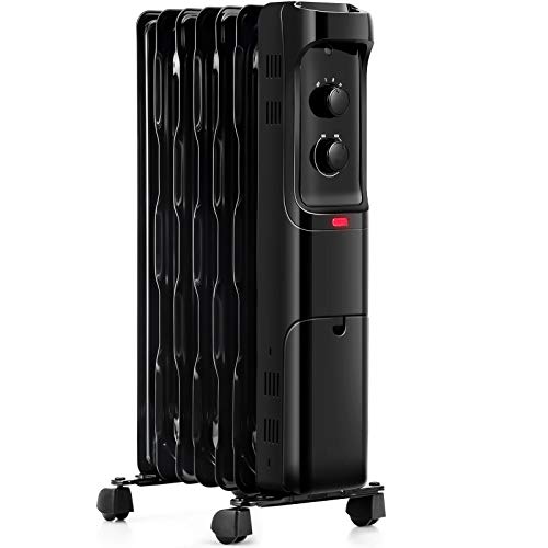 GOFLAME 1500W Oil Filled Radiator Heater, Electric Space Heater with 3 Heating Modes, Adjustable Thermostat, Tip-Over & Overheat Protection, Powerful Oil Heater for Home and Office