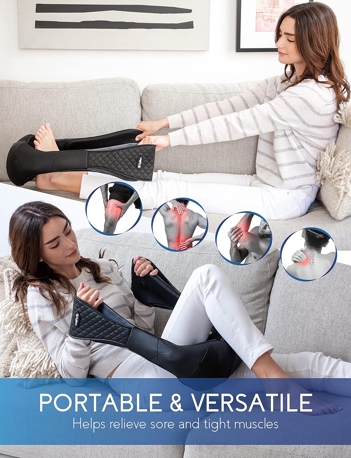 Zyllion Shiatsu Back and Neck Massager - Cordless Rechargeable 3D Kneading Deep Tissue Massage with Heat for Home, Office, Car, Athletes & Muscle Pain Relief - Black (ZMA-28RB-BK)