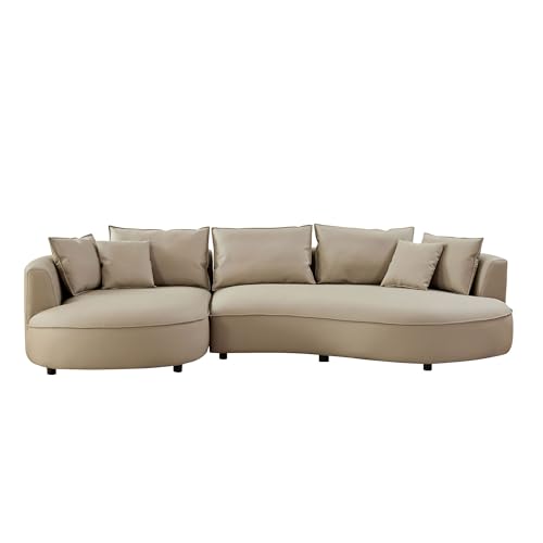 124.8'' Modern Curved Leather Sectional Sofa Couch, Upholstered Couch with Pillows, Left Hand Facing Sofa for Living Room (Grey Left-Facing)