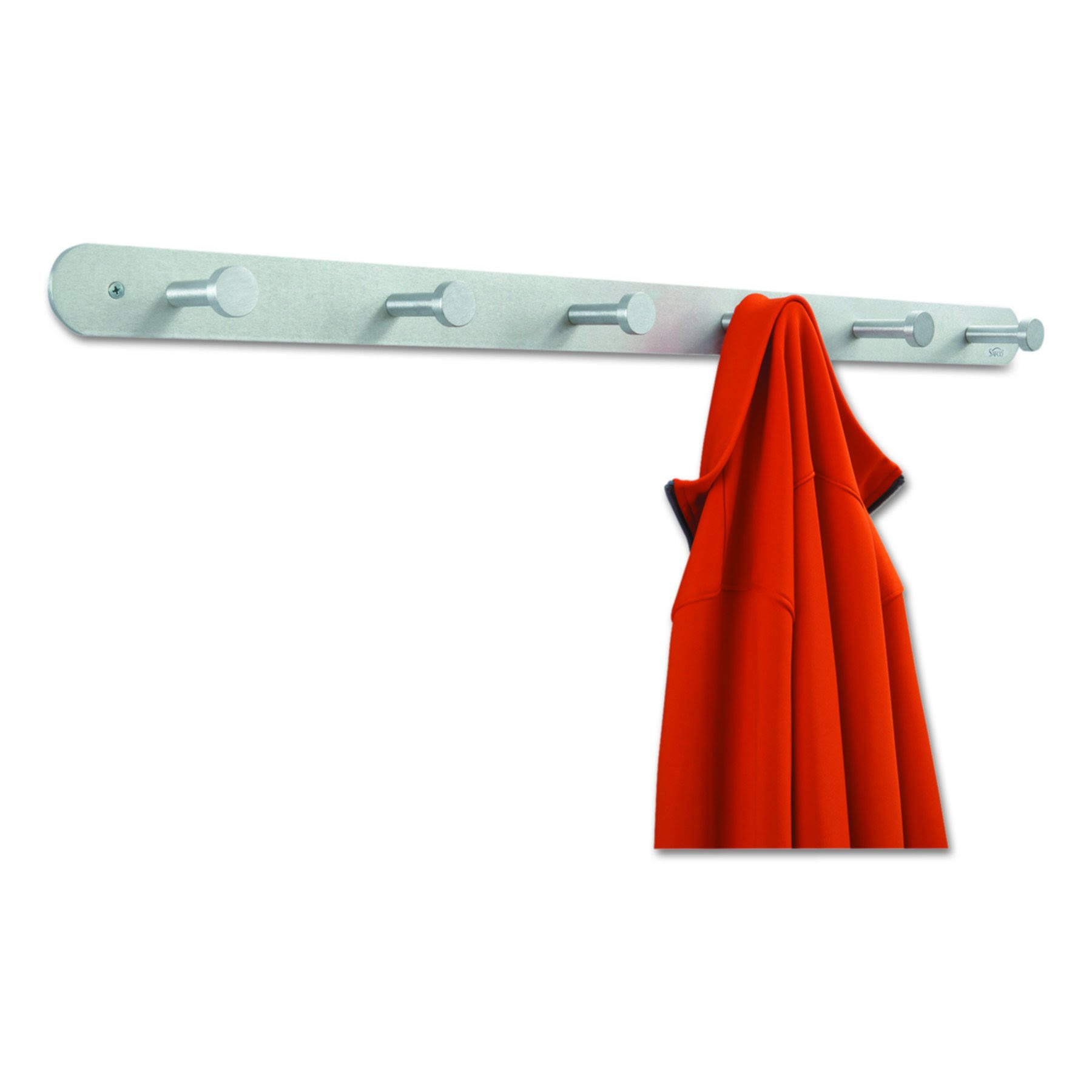 Safco Nail Head Wall Coat Rack, Six Hooks, Metal, Satin Aluminum