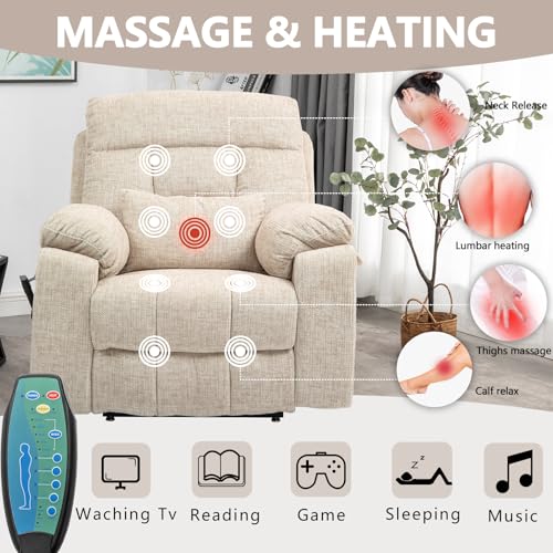 Power Lift Chair Lay Flat Recliner Infinite Position Electric Dual Motor Stand Up Lift Chair with Massage and Heat for Adults,Heavy Duty Recliners with 2 Remote Controls and Two Cup Holders
