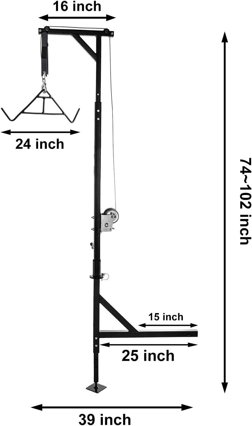 VEVOR Hitch Mounted Deer Hoist, 500lbs Capacity Hitch Game Hoist, 2'' Truck Hitch Deer Hoist with Winch Lift Gambrel Set, Foot Base, Adjustable Height and 360 Degrees Swivel for Hunting, Hanging