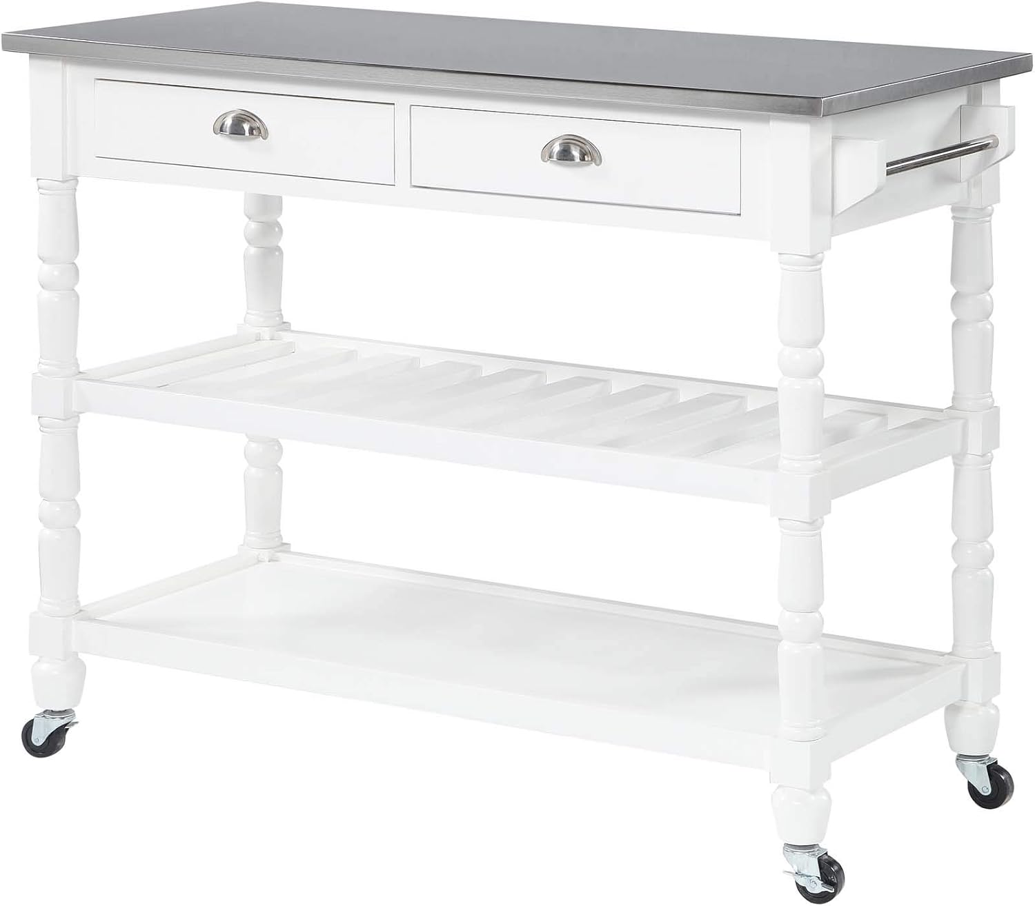Convenience Concepts French Country 3-Tier Stainless Steel Kitchen Cart with Drawers, Black