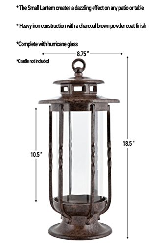 H Potter Large Decorative Hurricane Lantern Glass Candle Holder Cast Iron Rustic Indoor and Outdoor Light with Powder Coat Finish Centerpiece for Home Wedding Farmhouse Decor