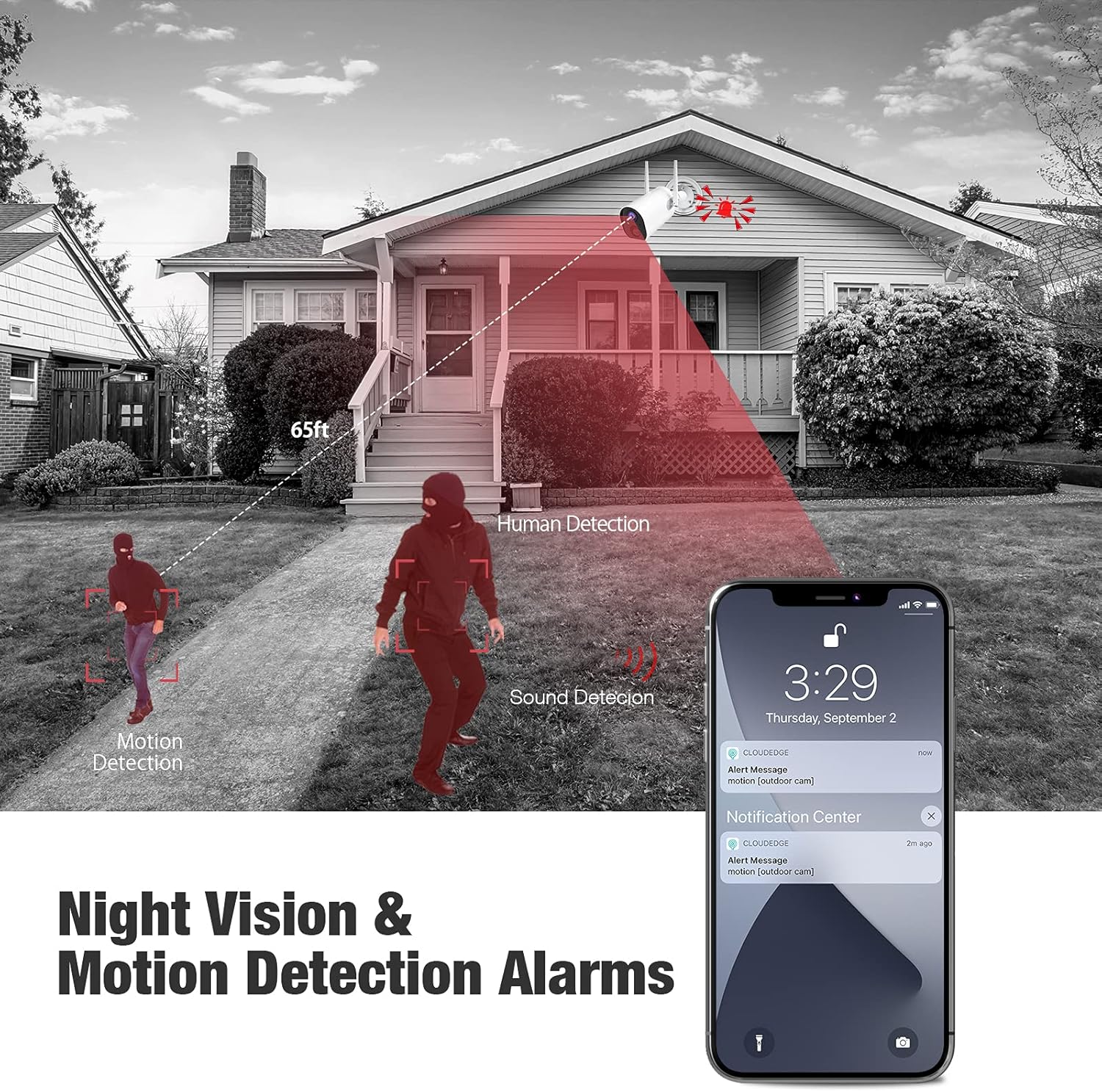 Outdoor Wireless Security Camera, 1080P Battery Powered Camera with Night Vision，2-Way Audio,IP65 WiFi Camera Outdoor with Sound/Motion Detection, Smart Alarm, Live View for Home Security