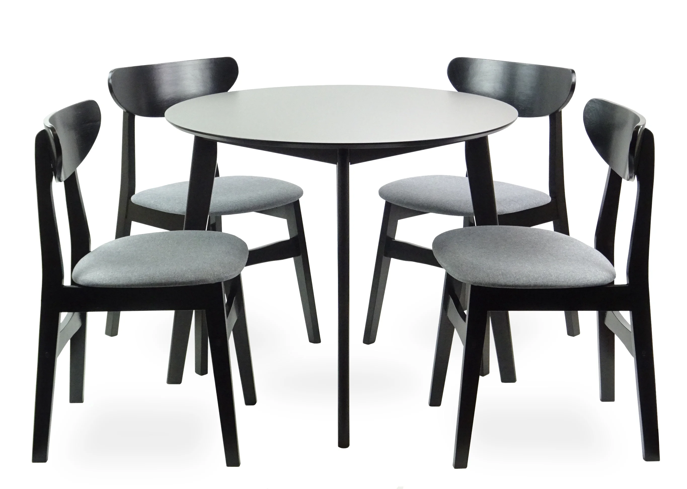 Set of 5 Dining Kitchen Round Table and 4 Yumiko Side Chairs Solid Wood w/Padded Seat, Espresso Color