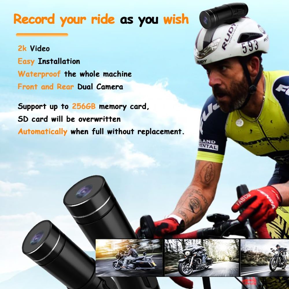 Motorcycle 2k Camera Motorcycle Dash Cam with Front & Rear 2K Camera Video Recorder Dashcam 1440P Motorcycle Helmet Camera with Wireless Controller WiFi Motor Bike DVR Dash Cam Night Vision