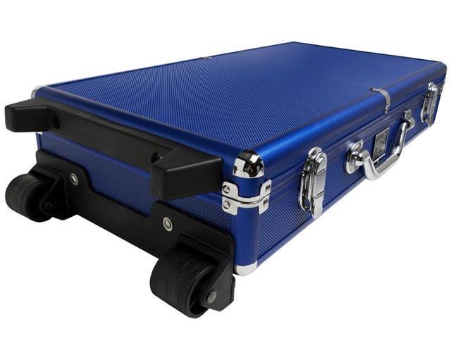 White Swan mAh Jongg - Ivory Tiles - Modern Pusher Arms - Wheeled Aluminum Case - Blue