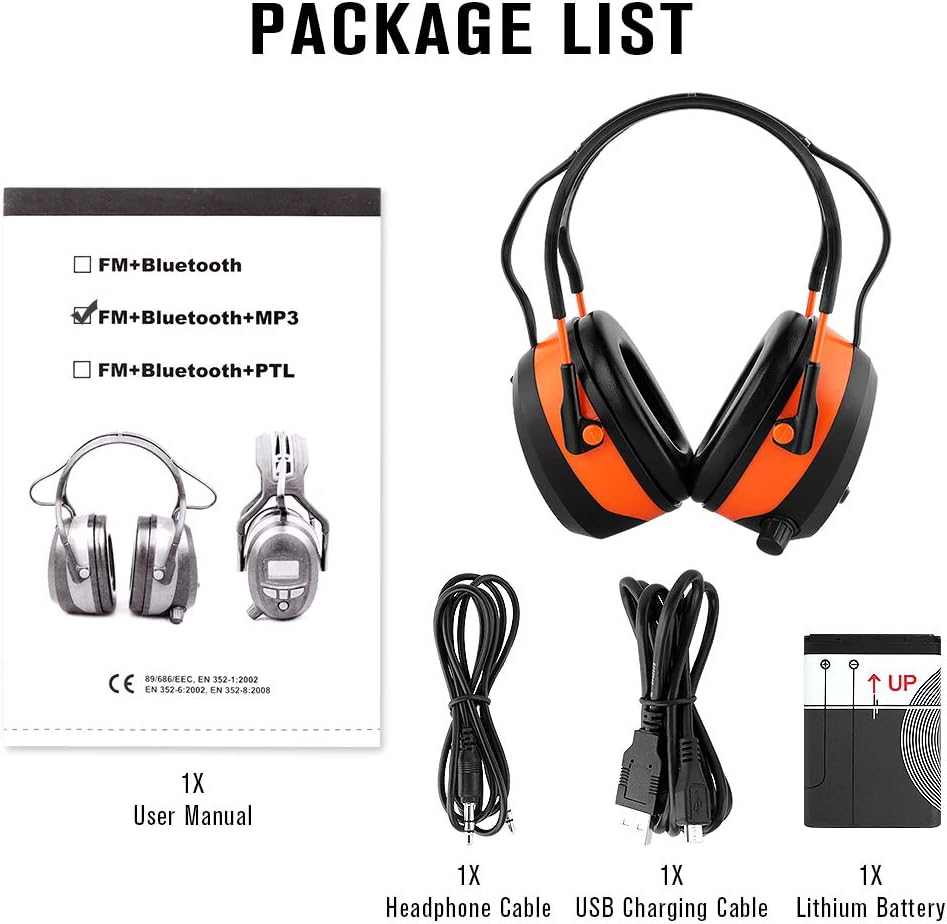 FM MP3 Bluetooth Radio Headphones Wireless Cancelling Headphones with 4GB Memory Card Built-in Mic Electronic Noise Reduction Safety Ear Muffs Protection for Lawn Mower Work by WULFPOWERPRO Pack of 2
