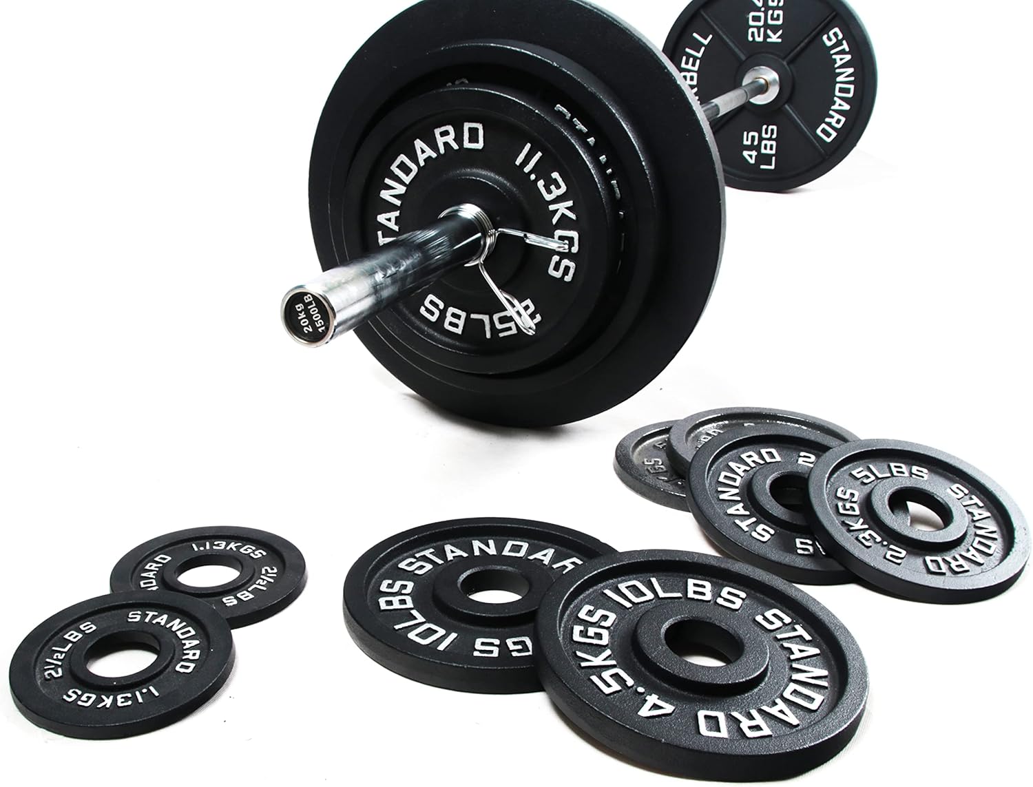 Signature Fitness Cast Iron Olympic Weight Including 7FT Olympic Barbell, 300-Pound Set, Multiple Packages