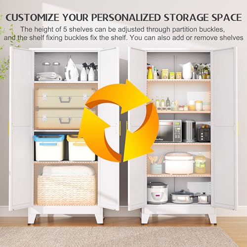 75.2" Tall Metal Pantry Cabinet, Storage Cabinets with 4 Door and 4 Adjustable Shelves, Black Kitchen Pantry Storage Cabinet, Freestanding Cupboard for Kitchen Dining Room Living Room Bathroom