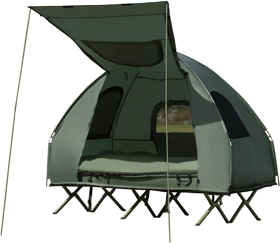 Tangkula 2-Person Outdoor Camping Tent Cot, Foldable Camping Tent with Air Mattress & Sleeping Bag, Waterproof Elevated Camping Tent with Carry Bag, Portable Camping Tent Cot
