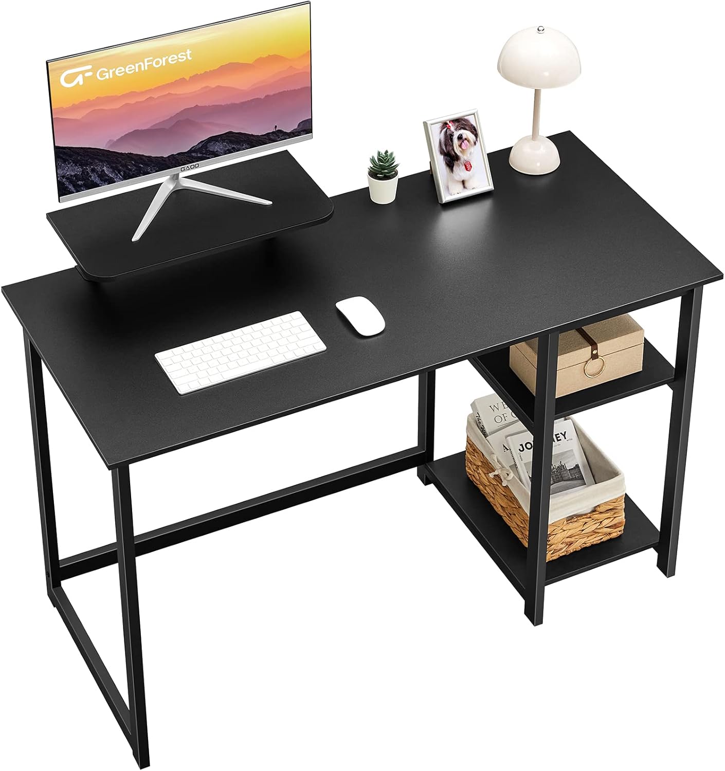 GreenForest Computer Desk with Monitor Stand,39 inch Computer Desk with Storage Printer Shelf Reversible 58 inch Black