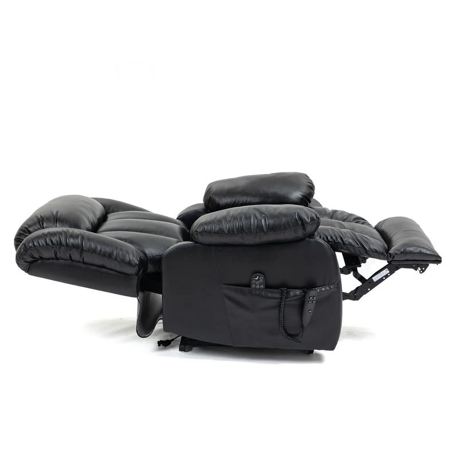 Oversized Dual Motor Lay Flat Power Lift Recliner Chairs for Elderly Adults,Black Leather Electric Recliners Chair with 8-Point Vibration Massage Lumbar Heating,2 Side Pocket,23" Seat Width