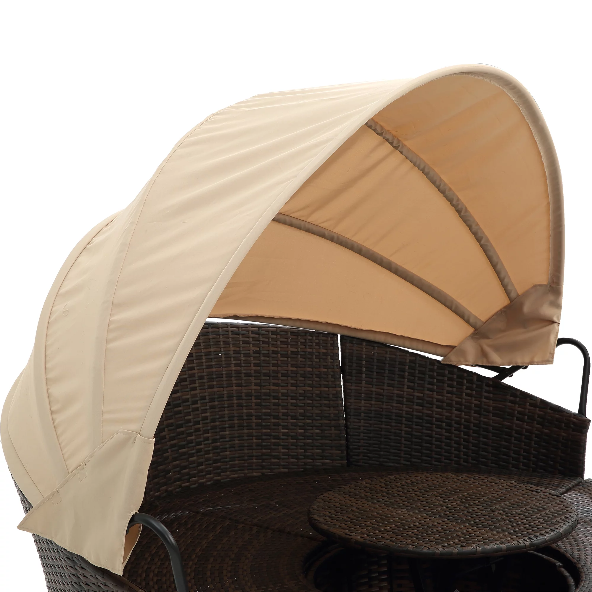 SZLIZCCC Outdoor Patio Daybed with Retractable Canopy, Rattan KD Wicker Daybed Outdoor with Lift Coffee Table, Round Patio Furniture Patio Bed for Lawn Garden Backyard Porch Pool