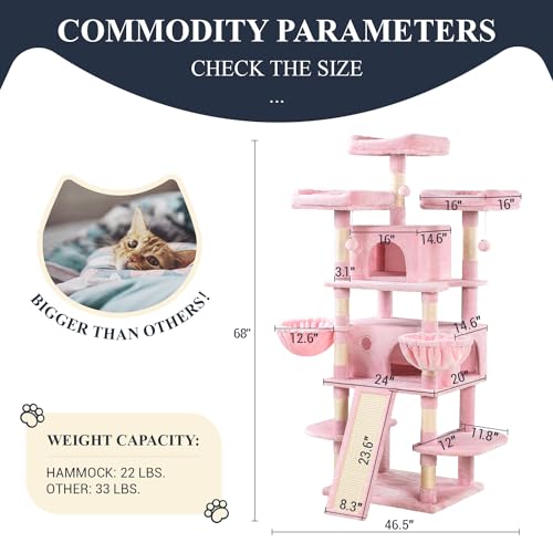 Allewie 68 Inches Cat Tree/House and Towers for Big Feline/Scratching Post/Multi-Level Large Kitty Climbing Tree with Condo/Smokey Grey