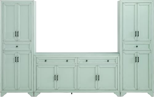Crosley Furniture Tara 3-Piece Modern Farmhouse Sideboard Buffet Cabinet and Kitchen Storage Pantry Set, Distressed Gray